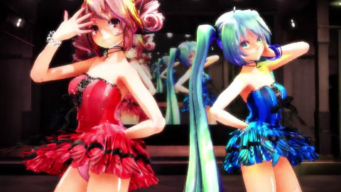 【MMD】美腿蕾丝裙TETO×MIKU「被害妄想携帯女子(笑)」